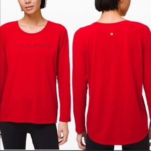 Lululemon Logo Lunar Red Emerald Lightweight Long Sleeve Top